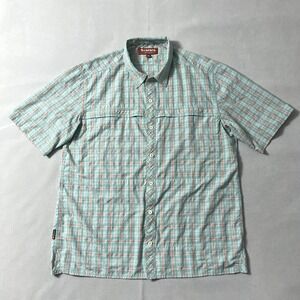 Simms Fishing Shirt Men XL Aqua Plaid Short Sleeve Performance Pockets